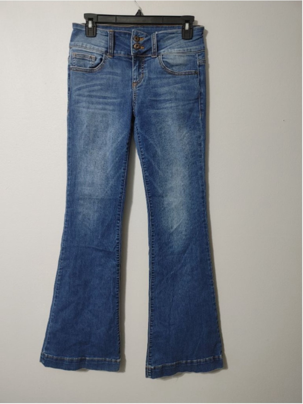 Juniors Sneakpeek Blue Mid Rise Flare Jeans Stretchy Size 5 Selvedge
